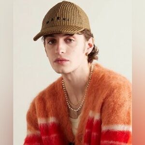 MARNI raffia hat cap caramel logo NWT size Small